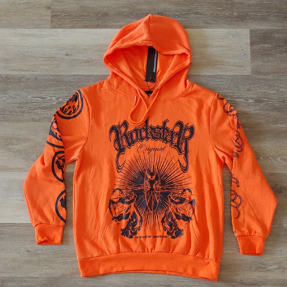 NWT Rockstar Original Yarden Orange Pullover Graphic Hoodie Size S